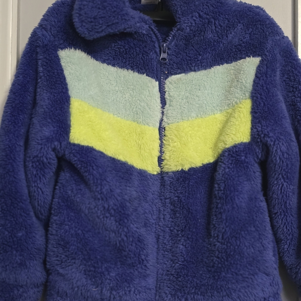 Blue Fuzzy Jacket with Chevron Design